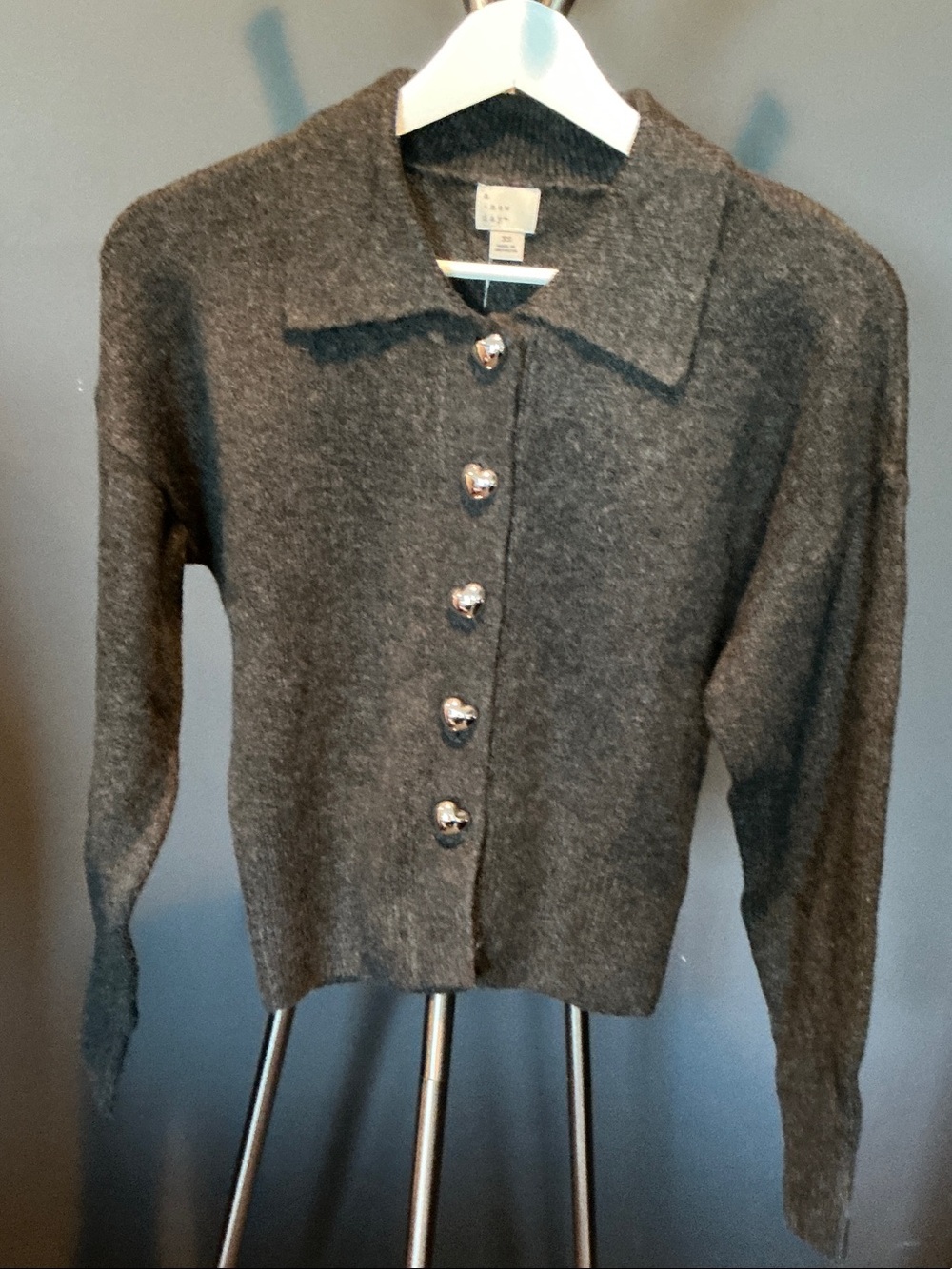 Dark Gray Heart Button-Front Women’s Sweater